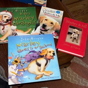 Marley & Me lot of 4 books- 3 hardback name in one book - one taped tear one 1
